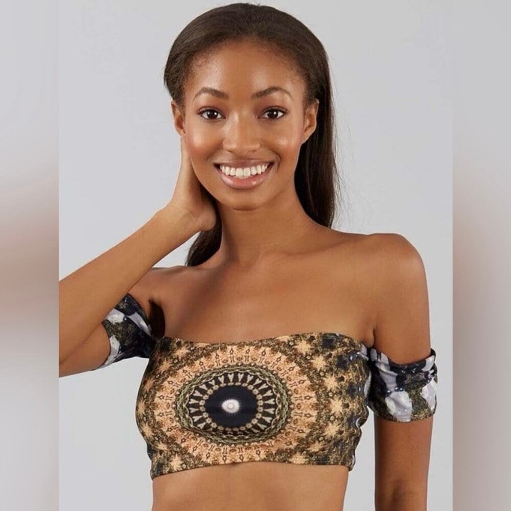 Wolven Threads Noor Off Shoulder Bandeau Bra Top Yoga Swim Activewear Sz L